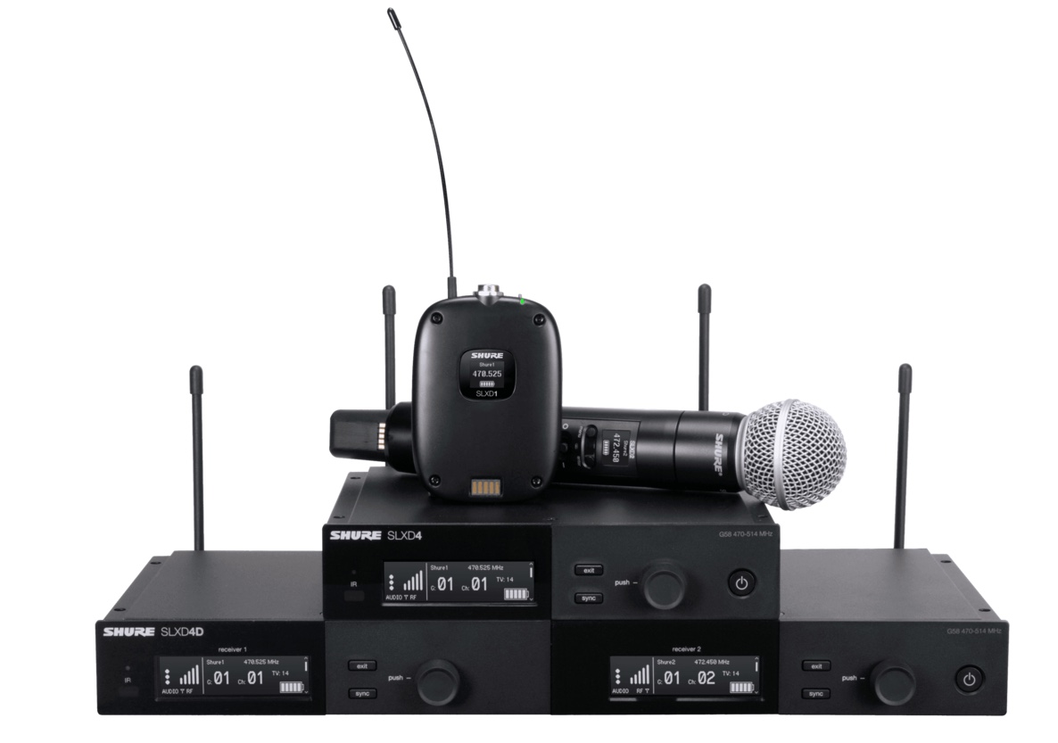 Shure gamme SLX-D ensemble micros sans fil HF avec émetteur main et pocket avec récepteur simple et double